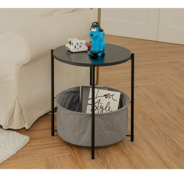 【H&R安室家】可拆式收納小圓桌/茶几/附籃黑色