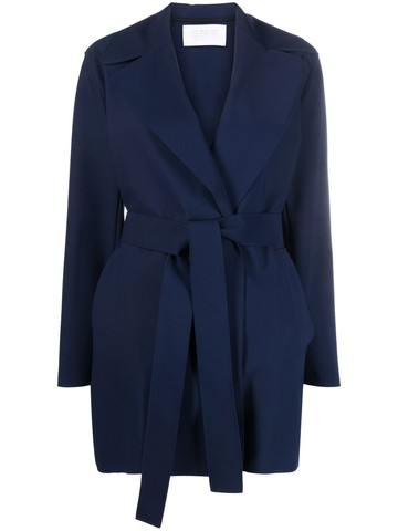 Harris Wharf London - tied-waist spread-collar coat - women - Elastane/Polyamide - 38 - Blue