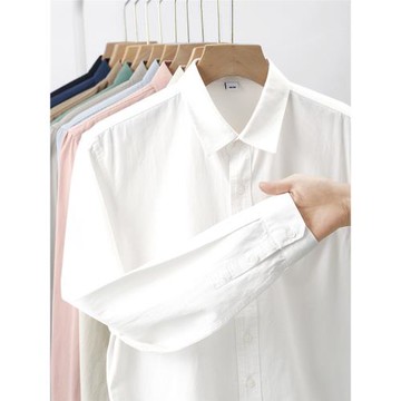干凈清爽！通勤bi備！白色重磅純棉長袖襯衫純棉簡約百搭休閑襯衣