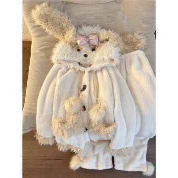 Sin Glee 毛絨可愛小狗連帽珊瑚絨睡衣女秋冬軟萌保暖加厚居家服