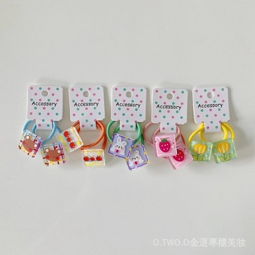 【臺灣出貨】Ling+韓版兒童髮圈方塊小熊花朵頭繩寶寶可愛小號對紮皮筋髮飾 FOSJ