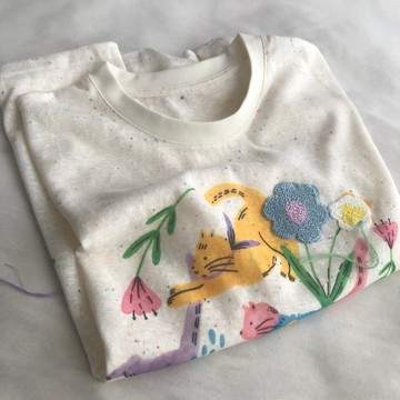 花灰灰🌟貓貓日記 l 米白 舒適超可愛花朵毛巾布刺繡點點花紗短袖T恤 夏季新款寬鬆顯瘦百搭短袖T恤 短袖上衣
