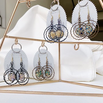 YLANG【晶網交錯-深色】立體水晶纏繞耳環Swarovski/藝術銅線