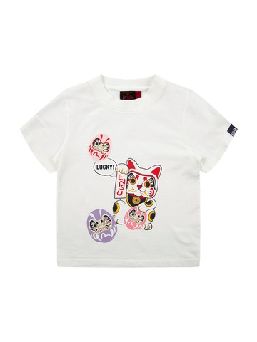 Fortune Cat and Daruma Print T-shirt