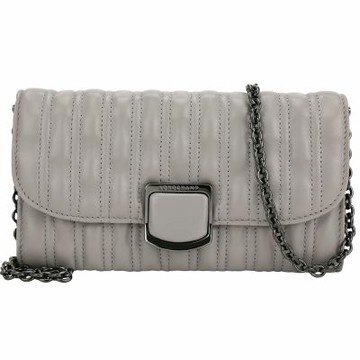 LONGCHAMP Brioche 絎縫綿羊皮鍊帶翻蓋長夾/斜背包(斑鳩灰)