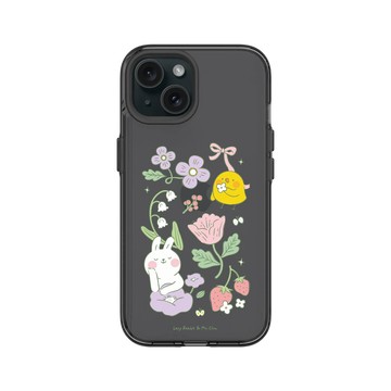 iPhone 15 Clear 酷墨灰 - 懶散兔與啾先生 Lazy Rabbit and Mr.Chu - 優雅花園