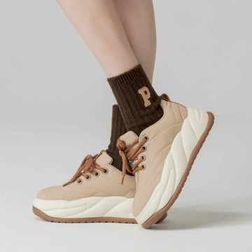 【MOZ瑞典駝鹿】漢堡 厚底休閒鞋(奶茶)