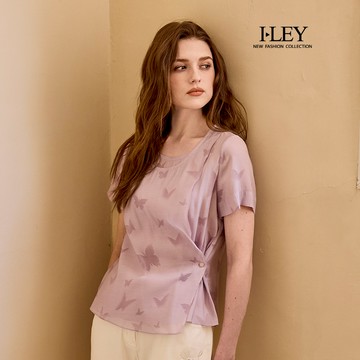 ILEY伊蕾 蝴蝶印花假兩件縲縈上衣(淺紫；M-XL)
