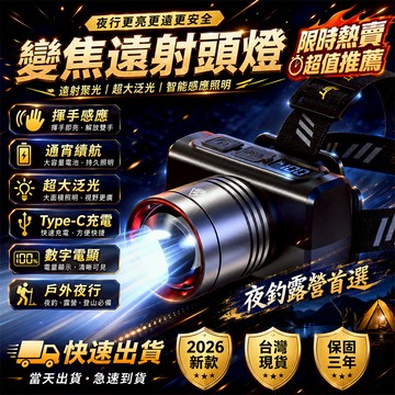 【崩盤最低價💥】變焦強光頭燈 工地頭燈 伸縮調焦頭燈 強光頭燈 水電工作頭燈 變焦遠射頭燈 露營頭燈 揮手感應式頭燈