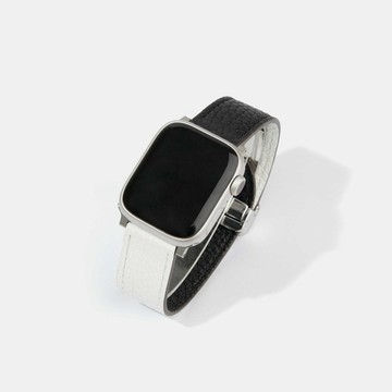 雙面可翻轉 2.0磁吸式皮革Apple Watch 錶帶(免工具安裝)白黑