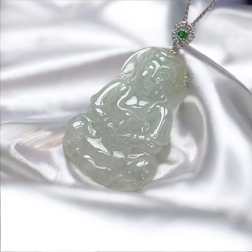 冰種飄花翡翠觀音菩薩項鍊 925銀墜頭 | 天然緬甸翡翠A貨 | 送禮