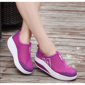 夏季厚底一腳蹬懶人單鞋搖搖透氣網面鞋運動休閑學生女鞋子增高鞋