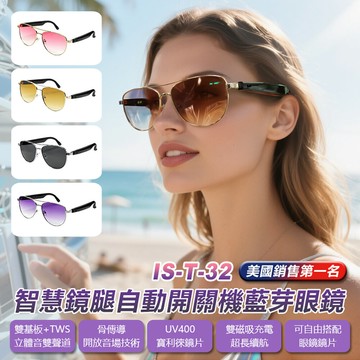 IS-T-32 智慧鏡腿自動開關機藍芽眼鏡 全系列雙基板+TWS立體音雙聲道 骨傳導 抗藍光UV寶利徠鏡片 視頻語音通話 可自由搭配眼鏡鏡片