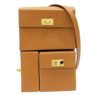 【二手名牌BRAND OFF】HERMES 愛馬仕 金棕色 Epsom牛革 Kelly Multipocket To Go Pouch 肩背包 W刻 金扣