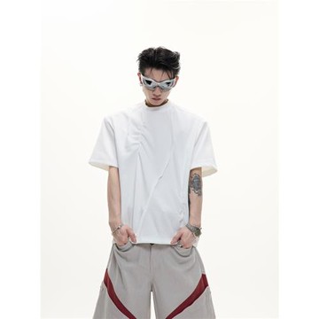 ArguE CulturE立體褶皺純色圓領T恤男冰感透氣百搭設計感短袖夏