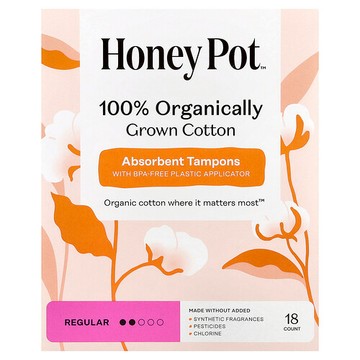 The Honey Pot Company, 全有機種植棉衛生棉條，常規型，18 條