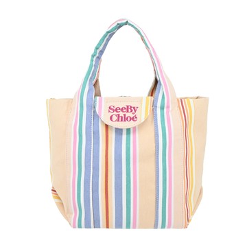 SEE BY CHLOE Laetizia 條紋帆布小號托特包(米色)_廠商直送