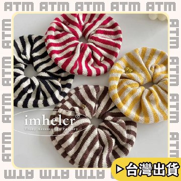 🔥臺灣出貨🔥可開發票✅輕飾時光韓國新款針織條紋撞色愛心大腸髮圈洋氣溫柔扎頭髮繩皮筋秋冬髮飾