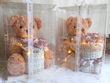 小香風永生玫瑰花束 熊熊禮盒 聖誕禮物 客製 生日 情人節 網美