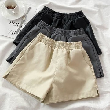 韓系簡約純色開叉休閑短褲女秋裝新款小個子高腰休閑顯瘦百搭褲子