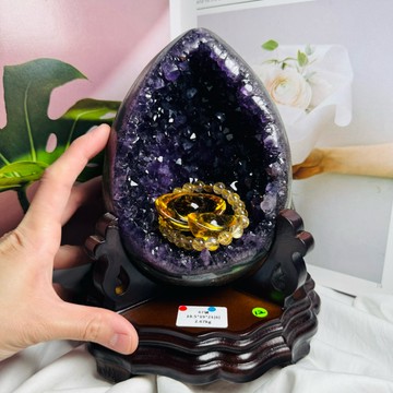 67號2.67kg 🦖頂級烏拉圭拋光皮 紫水晶恐龍蛋晶洞ESPa++♥️口寬洞深 綠瑪瑙 紫水晶洞 紫晶洞 A0901