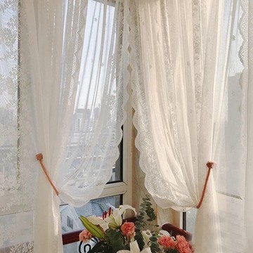 安裝法式蕾絲窗簾窗紗白紗簾飄窗客廳臥室陽臺隔斷簾免打孔魔術貼