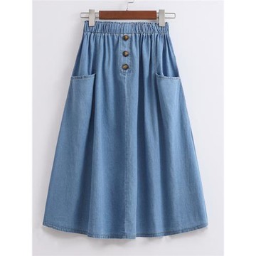 2024夏季新款超大碼牛仔半身裙女薄款傘裙高腰a字百褶中長款裙子