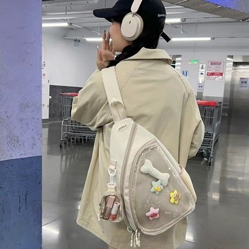 Bag House👜 休閒運動透明斜挎包單肩學生可愛騎行大容量斜挎包少女胸包痛包