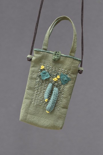 壹染指原創 棉麻全手縫 | 絲瓜 斜挎 手提 兩用 手機布包 | 客制