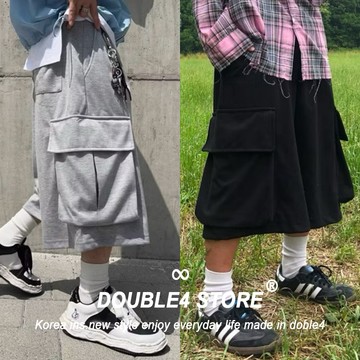 【DOUBLE4】工裝七分棉短褲 挺版 大口袋 擴腿 寬鬆 美式短褲 工作短褲 G9002