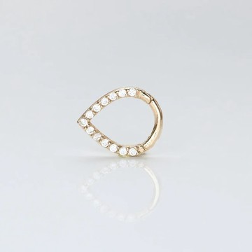 14K 水滴鑽無痕耳扣耳環(單個) (內徑 7 mm)(Daith)(耳輪)