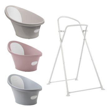 英國 Shnuggle 月亮澡盆-感溫水塞版(多色可選)+澡架組合【總代理公司貨】