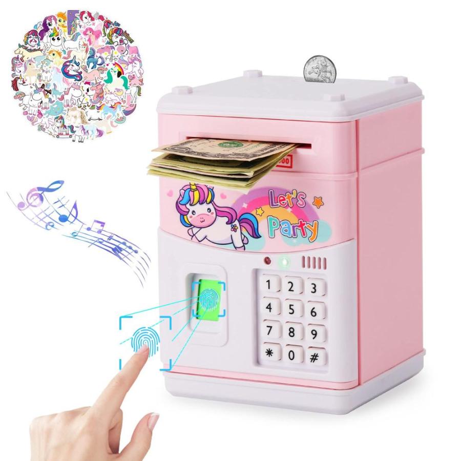 Unicorn Piggy Bank Girls, Fingerprint Password Code Lock ATM Machine with