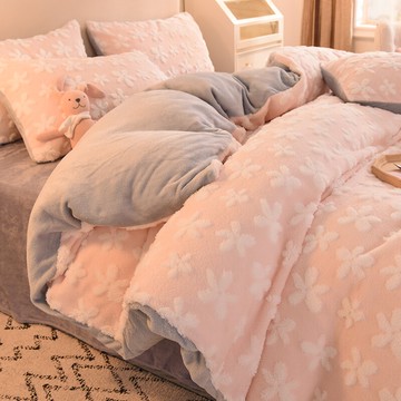 加厚牛奶雕花絨床上四件套冬季雙面珊瑚絨被套法萊法蘭絨保暖床單