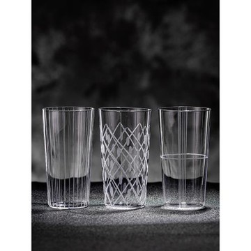 TL03超薄柯林杯長飲杯刻花雞尾酒杯果汁杯玻璃斜身氣泡水杯嗨棒杯