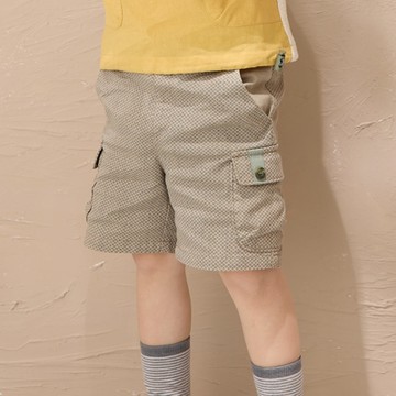 PIPPY潮酷棉麻工裝雙口袋拼接休閒短褲 卡其