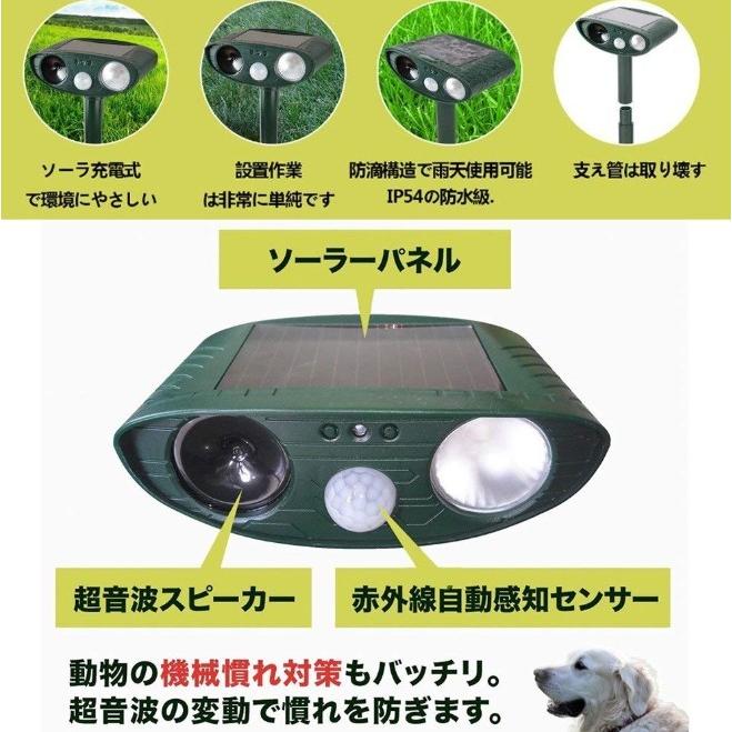 猫よけ 超音波 フラッシュ ライト 対策 ソーラー 動物撃退器 猫除け センサー ネコよけ 対策 グッズ カラスよけ 害獣 猫撃退 猫退治 日本語説明書付 2個セット