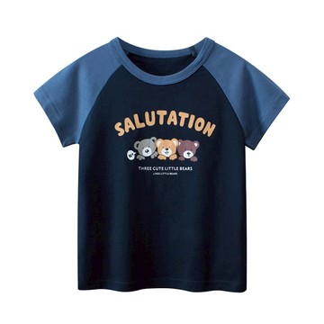 27KIDS - 純棉短袖上衣-三隻熊熊-藍色