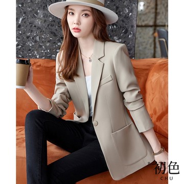 初色 素色修身長袖西裝領外套-共3色-64022(M-2XL可選)