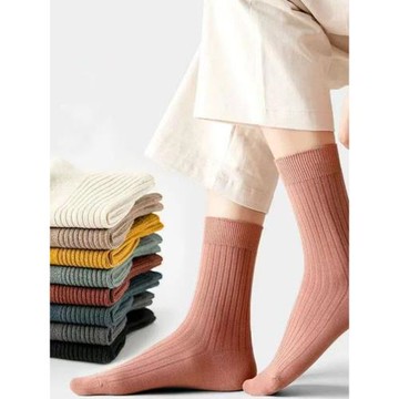 日系白色襪子女春夏秋冬運動中長筒堆堆月子襪彩色復古森系條紋