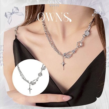 🥀旺斯女孩🥀最多人加購 三珠閃星波紋頸鍊 甜酷辣妹風 項鏈 短項鍊 鎖骨鍊 Y2K風格