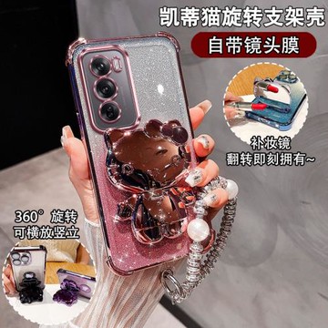 自帶補妝鏡適用OPPOReno12手機殼11Pro折疊支架新款ren010高檔9/8Pro+保護套7女款高級感6Pro鏡子5k硅膠軟殼
