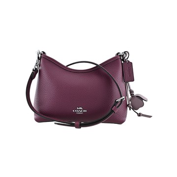 COACH紫紅色荔枝紋寬底船型小款肩背/斜背包