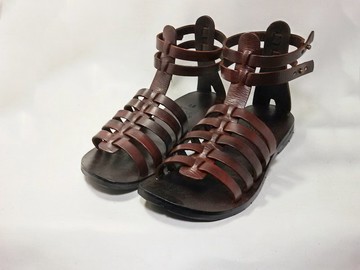 高綁帶雙踝帶真皮涼鞋 – 棕色