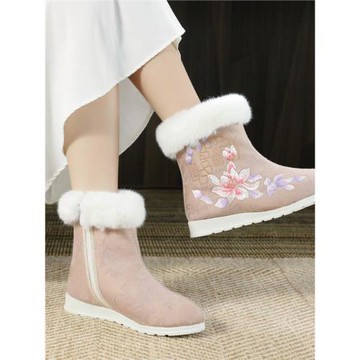 民族風加絨平底保暖毛口鞋子短靴