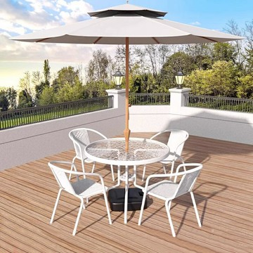 含運 庭院休閒戶外庭院簡約白色桌椅帶傘組合泡茶室外花園遮陽傘套裝室外奶茶店