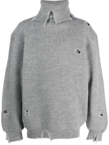Hed Mayner - Destroyed roll-neck ribbed-knit jumper - unisex - Virgin Wool - XS - Grey