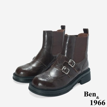 Ben&1966高級植鞣羊皮沖孔造型短靴-咖啡(247192)