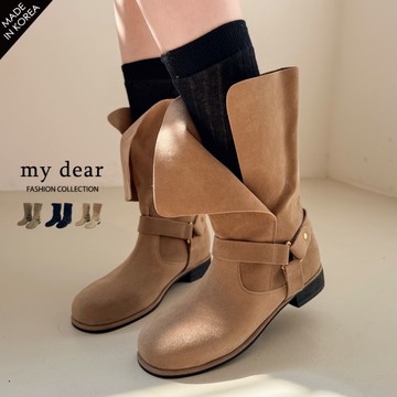 MD韓製/復古麂皮可翻中筒靴23-25３色【A06250014】