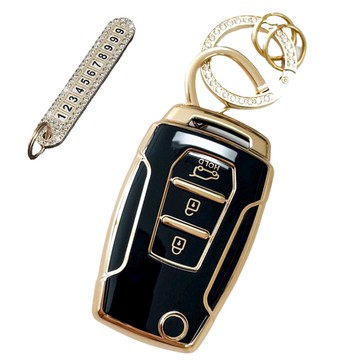 AB 雙龍汽車兼容 優質 TPU 鑰匙套 + 號碼鑰匙圈  深黑色  AY-02